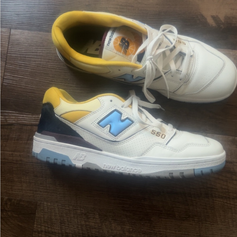 New Balance 550 White with Yellow & Light Blue Accents